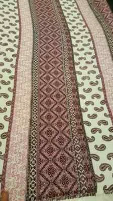 Rayon Challis Fabric by the Yard – Soft Mauve, White, and Pink Paisley Stripes f - Image 1 of 4