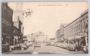 Postcard Main Street Bellows Falls Vermont  -  Cars,  Hotel - Picture 1 of 3