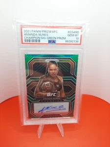 2021 PANINI PRIZM UFC AMANDA NUNES CHAMPION SIGNATURES GREEN PSA 10 Pop 9 - Picture 1 of 6