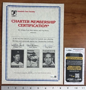 Whitey Ford Bob Gibson Yogi Berra Signed Baseball Card Society Certificate JSA - Picture 1 of 7