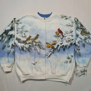 L 90s NWT Artisans Cardigan Sweatshirt Birds Cardinals Wildlife Vintage USA - Picture 1 of 9