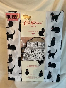 NEU Cath Kidston London Queen Size schwarze Katzen HALLOWEEN 100 % Baumwolle Lakenset - Bild 1 von 4
