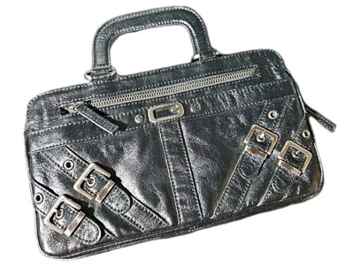 VTG Guess Handbag Purse Black Leather Buckles Outer Pocket Bag Clutch 10x6 In - Image 1 of 3