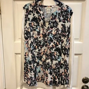 Orvis blau lila Blumen Y-Ausschnitt Langarm Bluse neu ohne Etikett Damen Medium - Bild 1 von 5