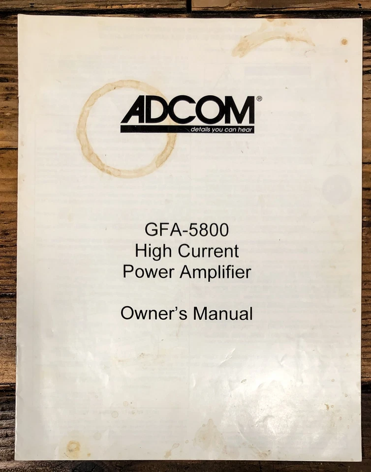 Adcom GFA-5800 Amplifier Owners / User Manual *Original* - Image 1 of 1