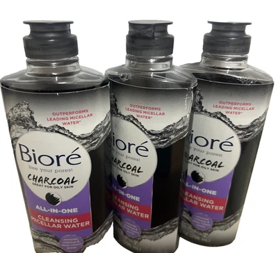 Biore Charcoal Oil Free Cleansing Micellar Water Cleanser Makeup Remover 3 Pack - Image 1 of 2