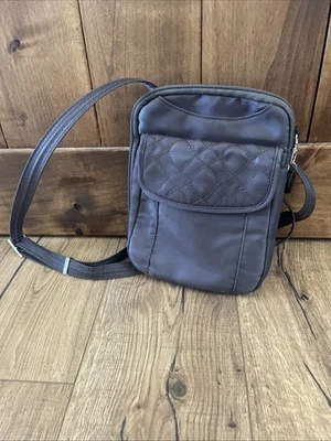 Travelon Anti-theft Signature Quilted Small Slim Brown Pouch Crossbody Bag RFID - Image 1 of 4