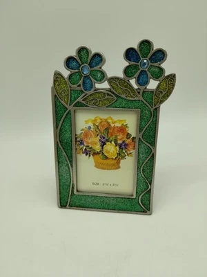 Marco de fotos floral esmaltado con brillo de metal de 2,5" X 3,5" Foto 1 de 4