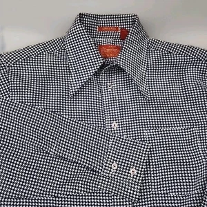 VTG RETRO 1970s Sears Perma Prest Shirt Men 16 16.5 L Geometric Blue (N1) - Picture 1 of 8
