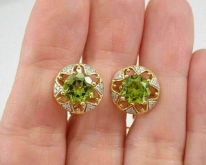 14K Yellow Gold Plated 2Ct Round Cut Lab Created Peridot Beautiful Stud Earring - Picture 1 of 6