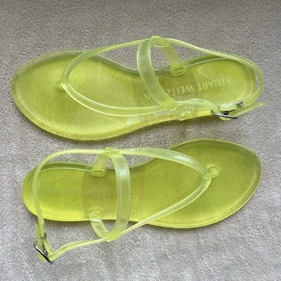 NEW Stuart Weitzman Summer Jelly Electric Lime Sandal Women 7 B Slingback Thong - Image 1 of 4