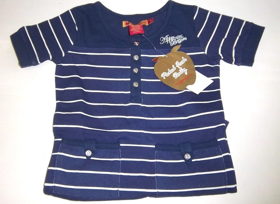 NWT Girls $38 Apple Bottoms Navy Blue and White Striped Logo Dress Size 4 ~CUTE - Image 1 of 1