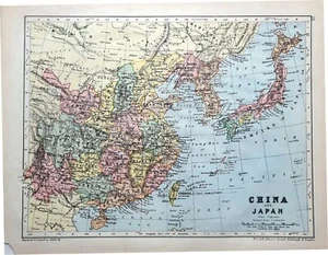 c1880 MAP CHINA & JAPAN FORMOSA FO-KIEN HAINAN HU-NAN KOREA KIUSHIU SHIKOKU - Picture 1 of 4
