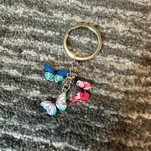 Enamel Keychain Butterfly Bag Charm Butterflies Key Fob Cute Kawaii Pink Blue - Picture 1 of 7