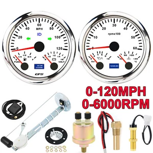 85mm Boat GPS Speedometer 0-120MPH Fuel Volt & 85mm Tacho Water Temp Oil Press - Picture 1 of 16