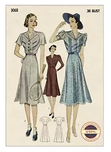 Vestido deportivo o de té vintage de la década de 1930 con patrón de costura busto 38 - Imagen 1 de 3