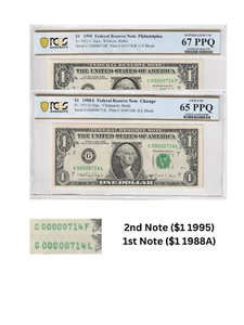 $1 Set of 2 MATCHING SERIAL NUMBERS (00000714) PCGS Graded 67/65 Superb Gem UNC - Picture 1 of 3