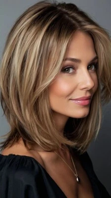 Ash Brown with Sandy Blonde Highlight 100% Human Hair Lace Front Wigs for Women - Image 1 of 3