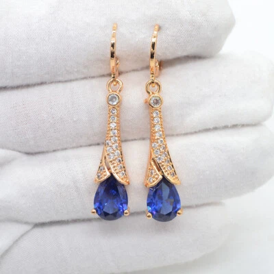 18K Yellow Gold Filled Women Blue Mystic Topaz Teardrop Dangle Earrings - Image 1 of 4