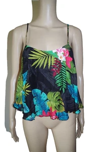 DESIGUAL sz L WOMENS BLOUSE TOP CROPPED SHORT STRAPS STRINGS FLORAL VISCOSE PALM - Picture 1 of 4