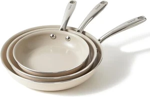 Non-Stick Skillet Set, Ceramic Frying Pan, Non-Toxic Cooking Pan, Beige - Picture 1 of 9