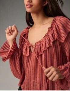 Anthropologie LARGE Hippie Whimsy Cottage Shear  Apricot Boho Poet Blouse  NWT - Picture 1 of 10