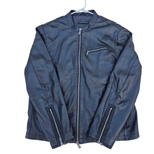Giacca Moto Pelle John Varvatos Pelle di Agnello Nera Full Zip Bomber Uomo L - Foto 1 di 17