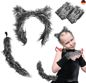 UILYNIU 4 Stück Wolf Kostüm Zubehör Set Wolf Ohren Handschuhe Wolf Schwanz Wolf - Bild 1 von 5