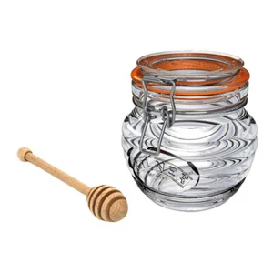 2pc Kilner 400ml Glass Clip Top Honey Pot & Beechwood Spoon Drizzler Set Clear - Picture 1 of 1