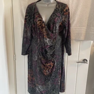 Kaleidoscope Size 20 Multicolour Animal Print V-Neck Stretch Dress - Picture 1 of 7