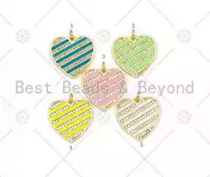 Ciondolo a forma di cuore smaltato colorato in micropave con zirconi, ciondolo cuore pieno in oro 18 carati, - Foto 1 di 4