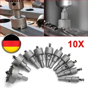 10 TLG LOCHSÄGE HARTMETALL STAHL BOHRKRONE SET KREISSCHNEIDER KERNBOHRER 16-50MM - Bild 1 von 16