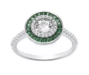 Sterling Silver 925 simulated EMERALD & CZ Vintage Halo Cluster Ring size J - U - Picture 1 of 7