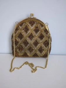 Walborg Vintage 1950s Women's Evening Bag Gold Beaded Purse Made in Hong Kong  - Picture 1 of 10