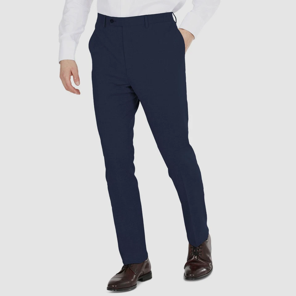 DKNY Men's Blue Solid Modern-Fit Stretch Trousers Dress Pants Size 30W 32L