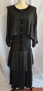 Vintage Mixed Media Tiered Ruffle Maxi Dress Black Whimsigoth Gypsy M-XL Avant - Picture 1 of 12