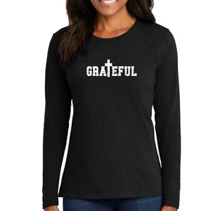 Womens Long Sleeve Graphic T-shirt - Grateful Print - Picture 1 of 36
