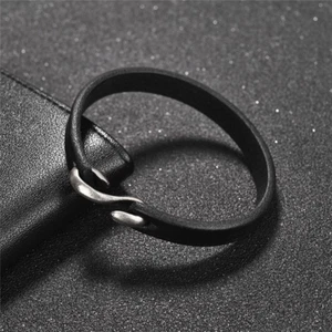 Jiayiqi Herren Armband Vintage schwarz Leder Hakenarmband Armband 18,5 cm 148 - Bild 1 von 1