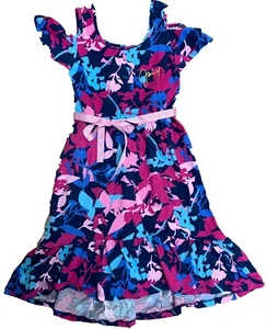 Juicy Couture Girl's Summer High-Low Dress Cold Shoulder Magenta Combo - Picture 1 of 2