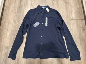 VINTAGE Polo Ralph Lauren Men's L Stretch Jersey Long Sleeve Shirt Navy Blue NEW - Picture 1 of 6