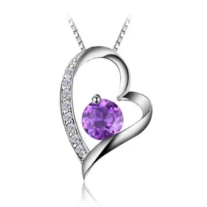 1.4ct Natural Deep Purple Amethyst Heart Pendant 16" Necklace 925 Silver Gift - Picture 1 of 6