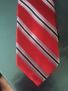 Tommy Hilfiger Red light blue, white, dark blue stripes silk men's neck tie - Picture 1 of 4