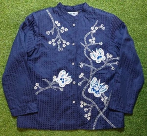 Vintage Indigo Moon Oriental Embroidered Butterflies Hippy Boho Jacket Blazer L - Picture 1 of 5