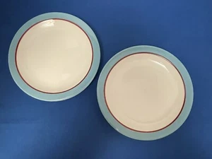 2 Jackson China Q2  Restaurant Ware 5 5/8”Bread Plate Turquoise Rim W/ Red - Picture 1 of 6