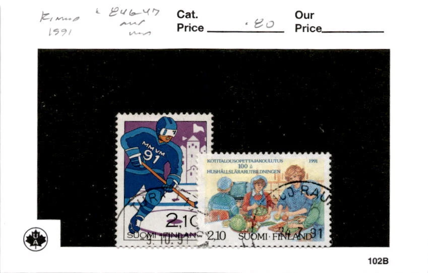 Finlandia, sello postal, #846-847 usado, 1991 hockey (CA) Foto 1 de 1