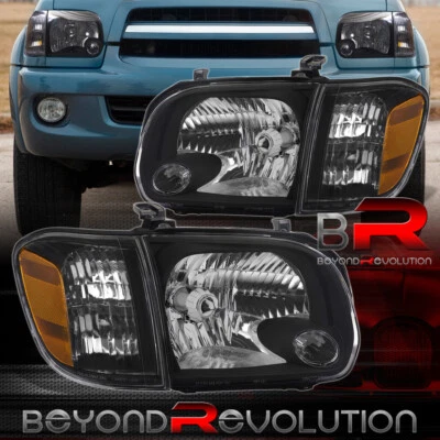 Conjunto de lámpara de cabeza ámbar negro para Tundra Sequoia 2005-2007 parachoques luces de esquina Foto 1 de 3