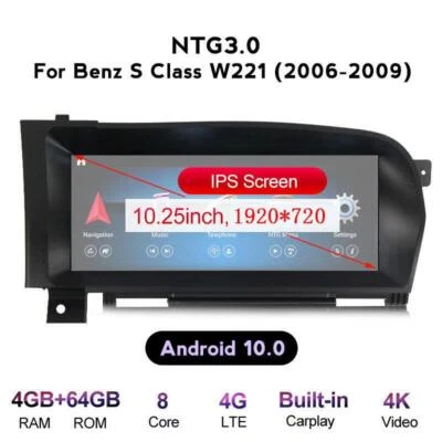 10.25" Android Car Stereo Radio GPS Carplay 64GB For Mercedes Benz S Class W221 - Imagem 1 de 4