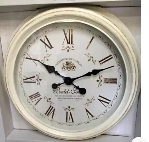 GROSSE RUNDE FRANZÖSISCHE BAHNHOF WANDUHR DISTRESSED RÖMISCHE ZIFFERN METALLRAHMEN UHR - Bild 1 von 3