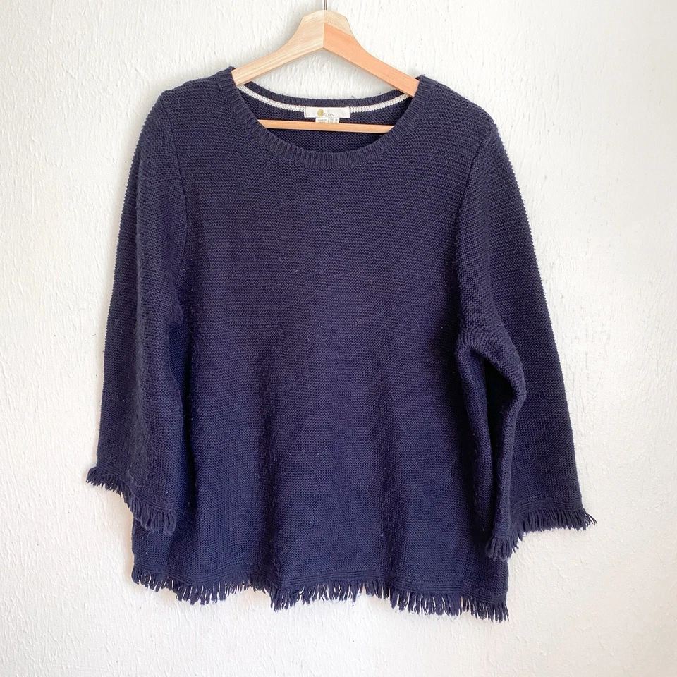 Suéter Boden Azul Marino Ribete con Flecos para Mujer EE. UU. 14 Lana Alpaca Tejido Mezcla K0318 Foto 1 de 4