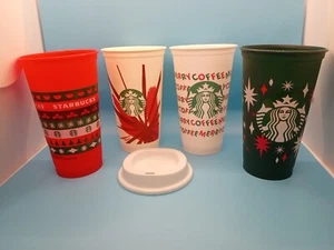 Starbucks Christmas Holiday Cups LOT OF 4, 1 Lid Used Condition  - Picture 1 of 8